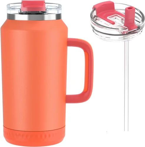 Vista 12 de Hydraful Vaso de 64 onzas con asa y pajilla, 100% a prueba de fugas, vaso aislado reutilizable, botella de agua grande de acero inoxidable, taza