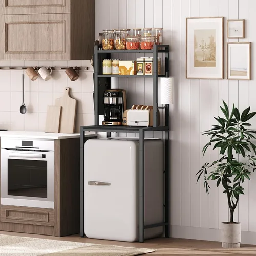 Vista 2 de MAHANCRIS - Estantería para panadería con mini nevera, soporte para microondas de 3 niveles, estación de barra de café con porta papeles, estante