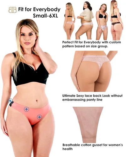 Vista 3 de Tangas para mujer sexy con encaje en la parte trasera floral invisibles sin costuras paquete de 6 unidades de tamaño pequeño a grande