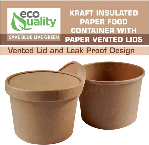 Vista 3 de Recipientes desechables de papel kraft para sopa con tapas, tazas de helado de papel, cuencos de postre desechables, tazas de yogur congelado