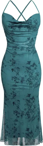 Vista 8 de SOLY HUX Vestido de malla floral para mujer, vestido largo para cóctel Estampado floral multicolor.