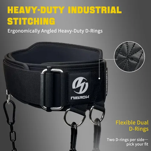 Vista 6 de Cinturón de levantamiento de pesas 2 en 1 y cinturón de inmersión con cadena de acero de 41 pulgadas, diseño de doble capa, cinturón de gimnasio