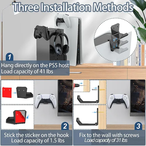 Vista 3 de HUIJUTCHEN Controller Wall Mount for PS5PS4XboxSwitch, Strong Controller Holder with AdhesiveScrew, Removable Game Controller Wall Mount, 6 Pack