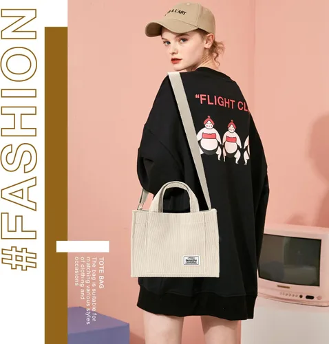 Vista 3 de Corduroy Tote Bag for Women Small Satchel Bag Mini Tote Bag Aesthetic Crossbody Handbag - School Work Travel Shopping