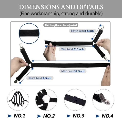 Vista 4 de TGOOD Regalo para mamá. Correas elásticas ajustables para cama matrimonial, Queen, King y Twin, clips cruzados de 6 vías, banda de tirantes, Negro