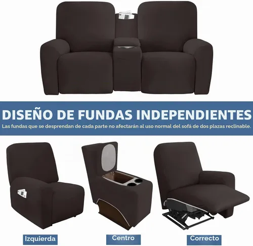 Vista 4 de Easy-Going Funda elástica para sofá reclinable loveseat con consola central, funda de sofá suave ajustada de forro polar para 2 asientos