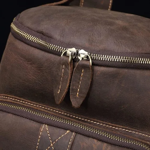 Vista 3 de Mochilas retro para laptop, mochilas clásicas de cuero vintage de 15.6 pulgadas, mochilas de cuero para laptop de gran capacidad, mochila de viaje