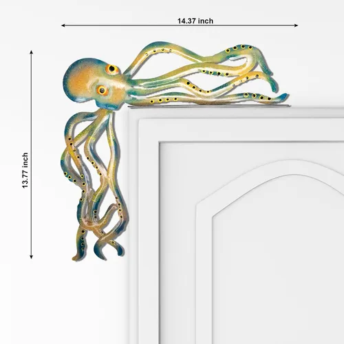 Vista 4 de Bonita estatua decorativa de pulpo de 14.37 pulgadas – Estatua de pulpo hecha a mano para puerta de metal para interiores y exteriores, hogar, baño