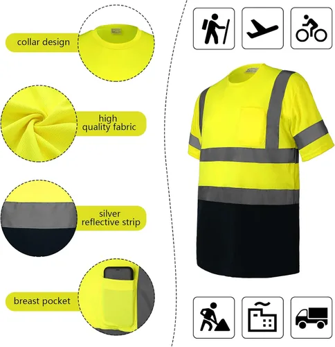 Vista 4 de Zhanmai 3 piezas de camiseta de manga corta de alta visibilidad para hombres clase 3 camiseta reflectante transpirable de seguridad para el trabajo
