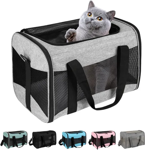 Vista 14 de Estuche de transporte para gatos, aprobado por aerolíneas, portátil y transpirable, transportador de viaje para mascotas, almohadilla de forro polar