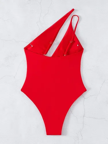 Vista 2 de MakeMeChic Traje de baño de una pieza con un hombro para mujer