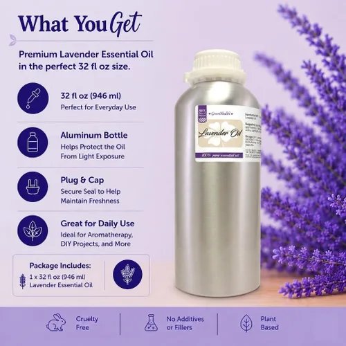 Vista 3 de Aceite Esencial de Lavanda – 32 fl oz (32.0 fl oz) Botella de Aluminio con Tapón - GreenHealth