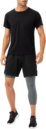 Vista 37 de Pantalones de compresión de 3/4 de una pierna para hombre, mallas de baloncesto atléticas para correr, leggings deportivos de capa base capri