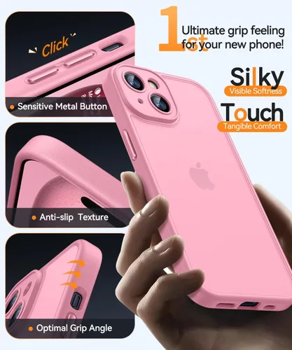 Vista 4 de CANSHN Funda mejorada para iPhone 15 [protección completa de la cámara] [mate translúcido] Funda protectora a prueba de golpes para iPhone 15 de 6.1
