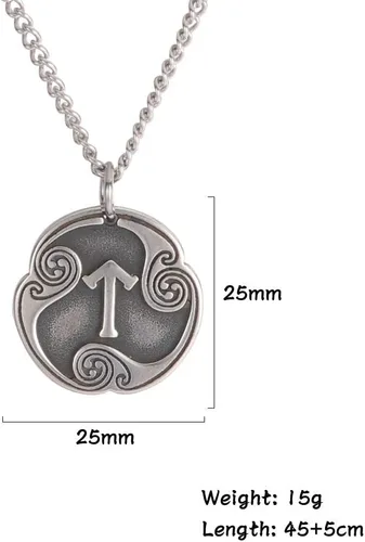 Vista 3 de TEAMER Collar con colgante de amuleto de acero inoxidable de 24 runas de los vikingos nórdicos, joyería con símbolo de la suerte y la bendición
