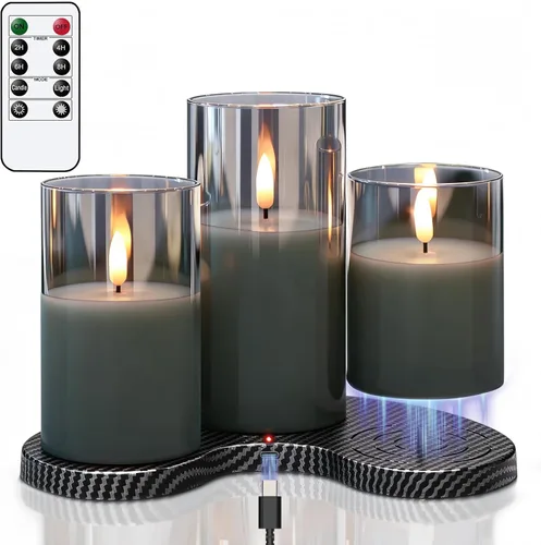 Vista 6 de GenSwin - Velas recargables con estación de carga, velas de cristal sin llama con control remoto, velas LED de pila parpadeantes que funcionan