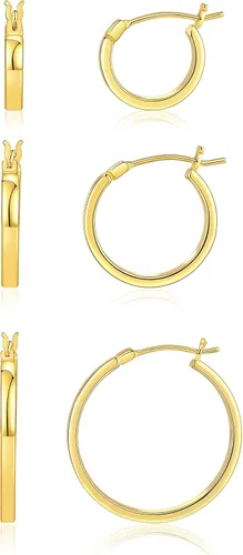 Vista 23 de Aretes de aro para mujer, aros planos chapados en oro de 14 quilates Dorado