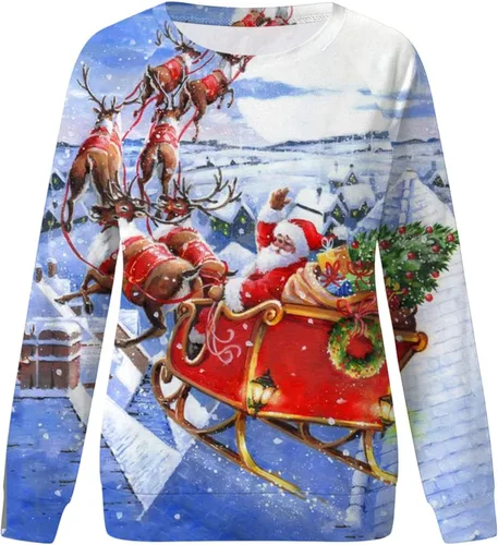 Vista 4 de Sudaderas gráficas para mujer, ropa de Navidad para mujer, suéter casual de manga larga, ropa de otoño