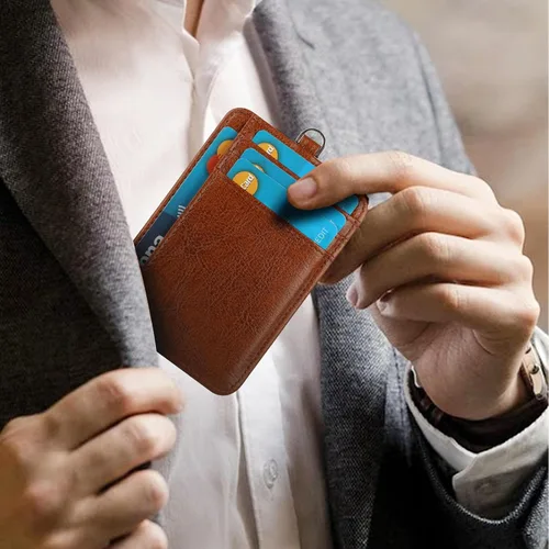 Vista 6 de Lavemi Cartera delgada con bloqueo RFID para tarjetas, cartera minimalista de cuero con bolsillo frontal para mujer