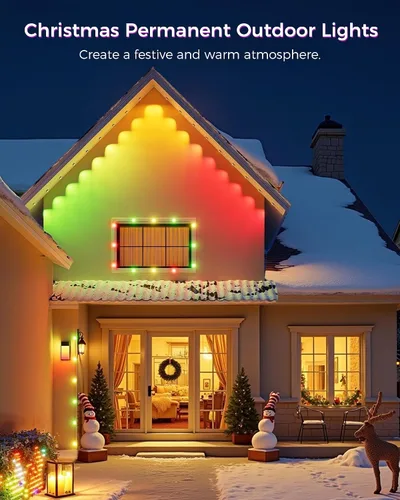 Vista 10 de Luces Permanentes para Exteriores para Casa, Luces LED RGB Inteligentes de 100 pies para Aleros, Decoración Exterior con Control por