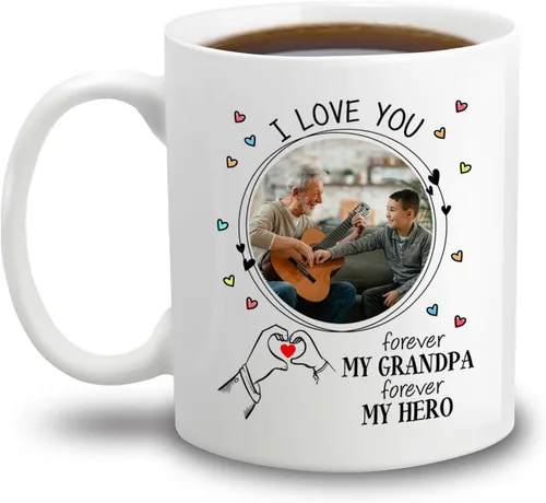 Vista 23 de Taza de café de cerámica con texto en inglés «Best Grandpa Add Photo », regalos para abuelo, abuelo, papá, amapola, Día del Padre, taza de café