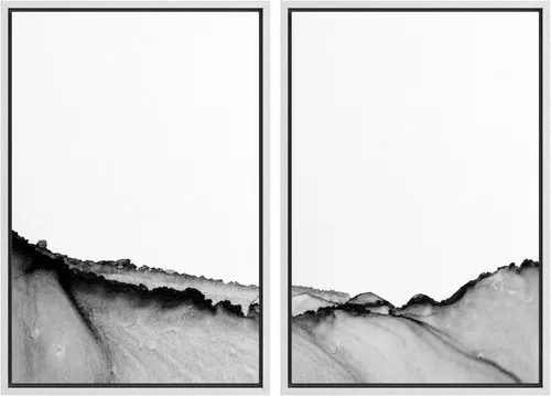 Vista 117 de SIGNWIN Lienzo enmarcado para pared, juego de arte con anillos de árbol de bosque grunge en blanco y negro, ilustraciones de naturaleza silvestre