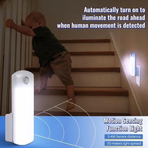 Vista 5 de Paquete de 2 luces LED de fallo de alimentación, 4 en 1 linternas recargables enchufables con detección de movimiento, luces LED de emergencia