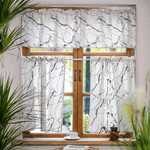 Vista 6 de SUTAVIA Cenefa de cortina para ventanas, diseño de mármol, cenefas blancas para ventanas, decoración abstracta de cocina, bolsillo para barra