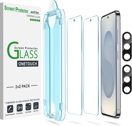 Vista 9 de amFilm OneTouch - Protector de pantalla para Samsung Galaxy S22 5G de 6.1 pulgadas, dureza 9H con protector de lente de cámara, más fácil
