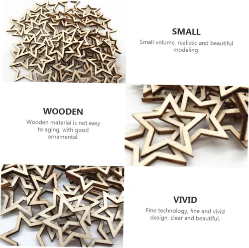Vista 2 de EXCEART 300pcs Five-Pointed Star Wood Slice Ornament Craft Stars Christmas Decorative Pendants