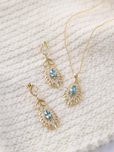 Vista 4 de Colgante ovalado de cristal, collares y pendientes, conjuntos de joyas para mujer chapado en oro
