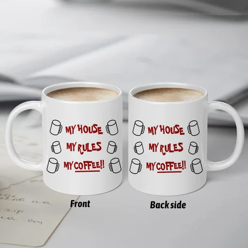 Vista 4 de My House My Rules My Coffee - Knives Out - Taza de café de cerámica de alta calidad para el verdadero conocedor del café, taza de café divertida