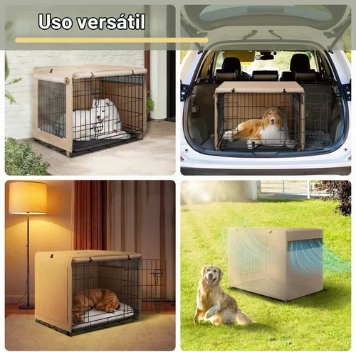 Vista 2 de Seiyierr Funda para jaula de perro – Funda para perrera para jaula de perro de 24 pulgadas, cubierta de poliéster de doble puerta para jaula