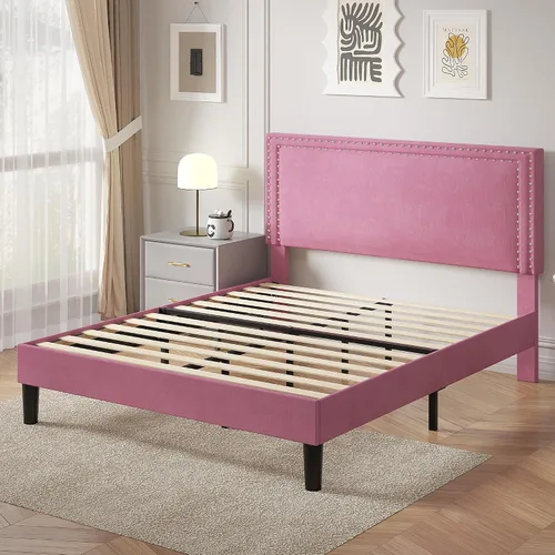Vista 27 de VECELO Base de cama de plataforma de tamaño individual con cabecera tapizada de altura ajustable, base de colchón moderna, soporte de listones