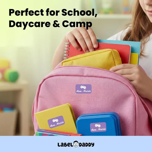 Vista 6 de Label Daddy Etiquetas de nombre personalizadas para niñas, etiquetas de nombre impermeables de tamaño individual para niños, sin planchado y Mariposa