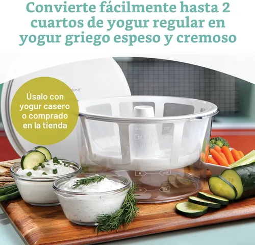Vista 2 de Euro Cuisine GY50 - Máquina para hacer yogur griego con cesta de malla ultrafina, sin BPA, colador de yogur griego patentado para yogur griego