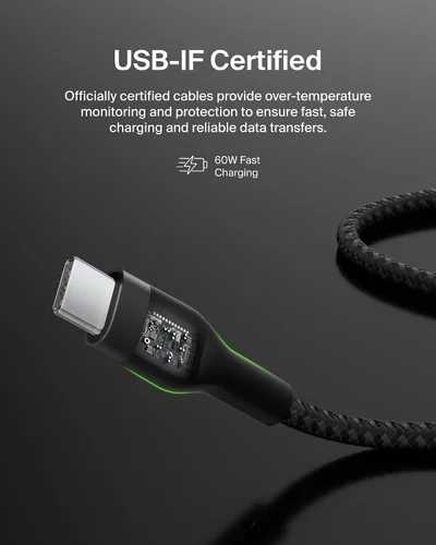 Vista 5 de Belkin BoostCharge Pro Flex Cable de Carga USB-C a USB-C Trenzado (2M/6.6 pies), Cable de Carga Rápida USB-IF para iPhone Serie 16, MacBook Pro
