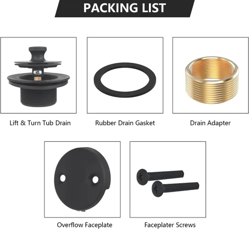 Vista 3 de Kit de drenaje de bañera negro mate con recogedor de pelo, kit de drenaje de bañera con kit de conversión de placa frontal de desbordamiento de 2