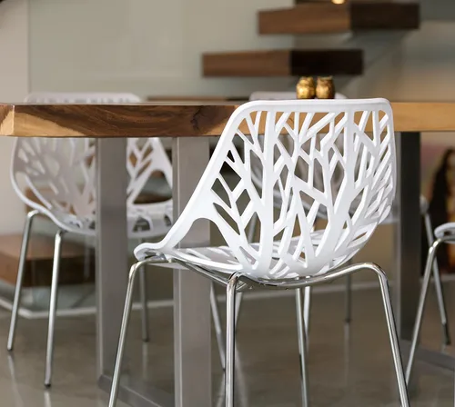 Vista 6 de Sillas de comedor de plástico acrílico de abedul (juego de 4 unidades), Plástico, metal, Blanco