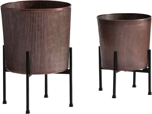 Vista 6 de Juego de 2 macetas de metal Saffron Fabs con soporte, oro antiguo (PL-GLD-SET-3002)