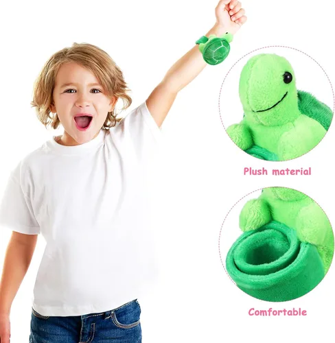 Vista 7 de Abaodam Pulsera de tortuga, pulsera de abrazo con banda de broche de presión de animales de peluche, lindo juguete de peluche de tortuga