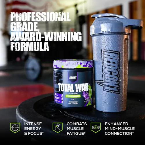 Vista 4 de REDCON1 Total War Pre Workout, Dulzura de Arcoíris, L Citrullina, Ácido Málico, Extracto de Hoja de Té Verde para Aumentar la Energía Pre