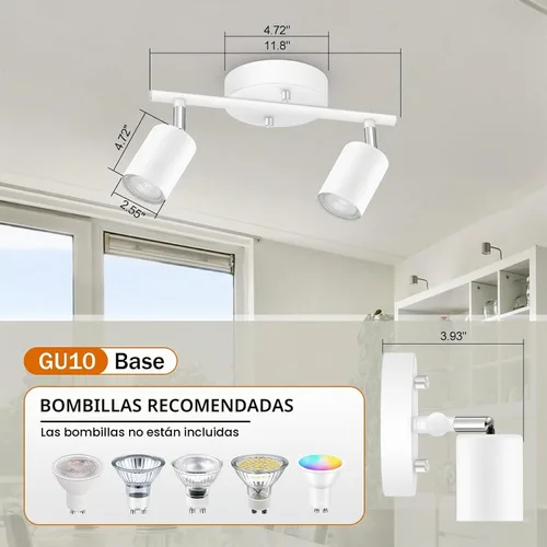 Vista 4 de BoostArea Kit de Iluminación de Riel LED de 2 Luces, Blanco Iluminación de Focos de Techo de 2 Vías, Cabezal de Luz Flexiblemente Giratorio
