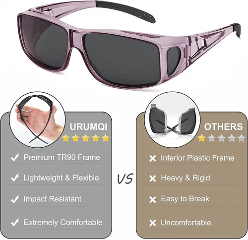 Vista 8 de URUMQI Sunglasses Fit Over Glasses Polarized 100 UV Protection Wrap-around Sunglasses for Men Women Driving