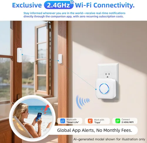 Vista 10 de Timbre del sensor de puerta de WiFi, sensor de ventana de alerta abierta de 2-Blanco