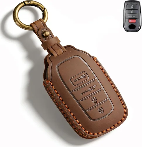 Vista 8 de QBUC Funda de Cuero Genuino para Llavero de Toyota Tacoma, Compatible con Toyota Tundra Prius Venza Corolla Crown Sequoia Grand Highlander RAV4