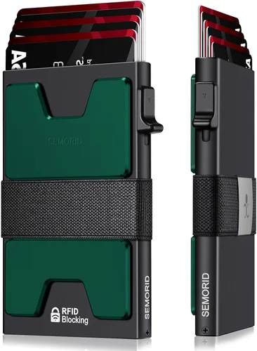 Vista 79 de Cartera delgada de aluminio para hombre, placa trasera expandible duradera, bloqueo RFID, billetera desplegable de metal minimalista, con capacidad