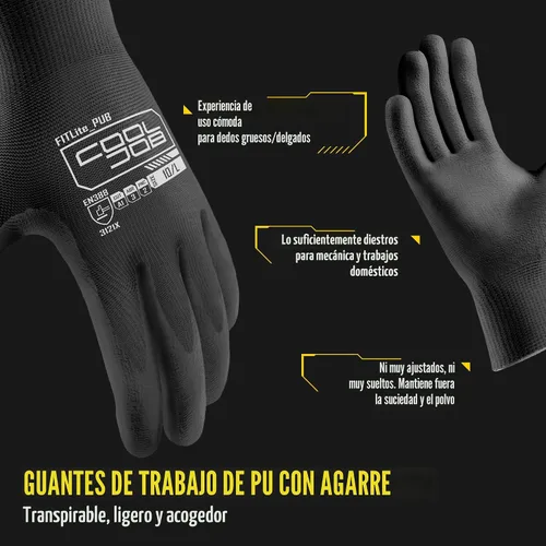 Vista 2 de COOLJOB 12/60 Pairs Safety Work Gloves Pack Bulk with Grip PU Coating Negro