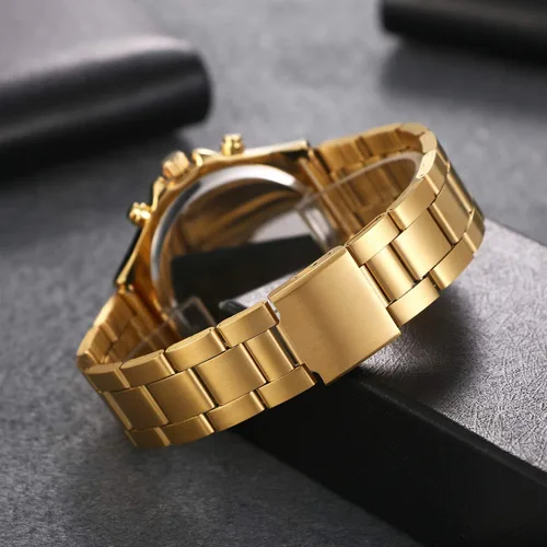 Vista 6 de Reloj Lancardo dual con bisel de brillantes en tono oro