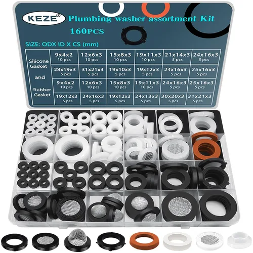 Vista 3 de KEZE Kit surtido de arandelas planas de fontanería y junta tórica métrica de 1600 piezas para reparación de tuberías hidráulicas automotrices